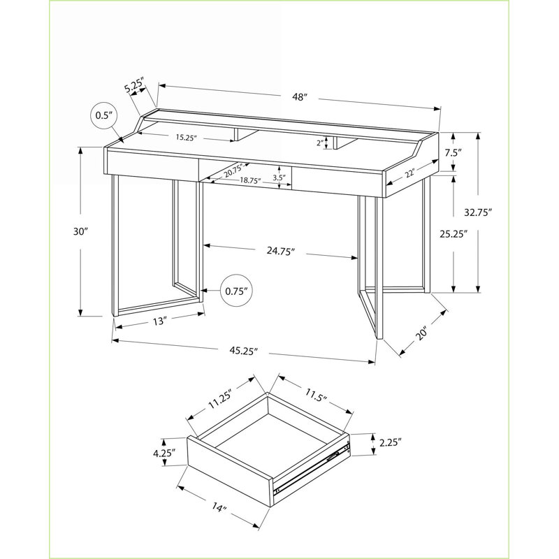 Bureaux, bureau d'ordinateur de bureau personnel de 48 po avec tiroirs de rangement et casiers, moderne, stratifié brun / métal noir | Taupe | Panneau de fibres à densité moyenne
