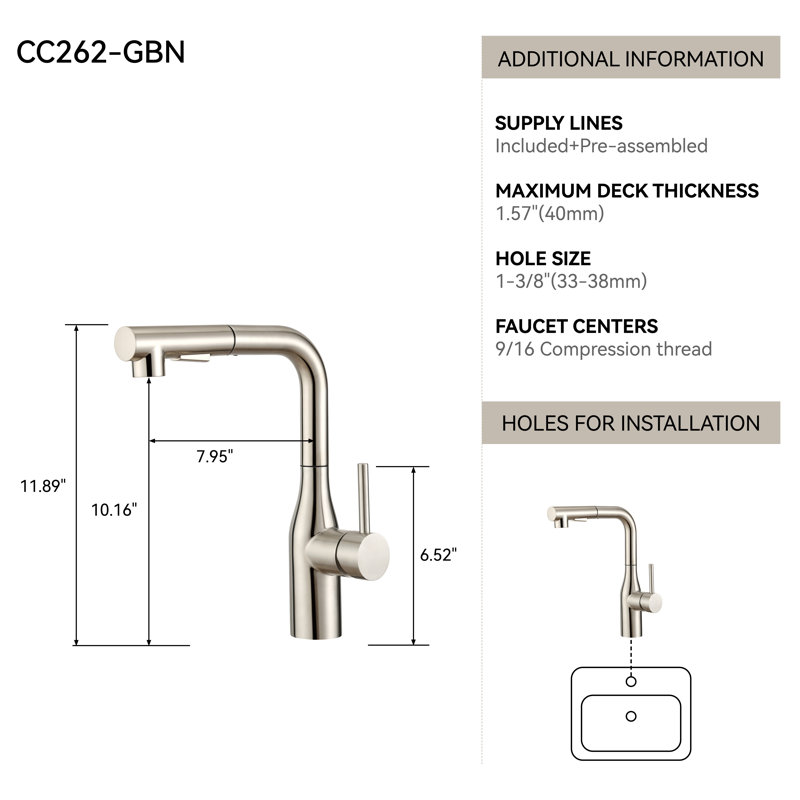 Robinet de cuisine Saree, Brushed Nickel