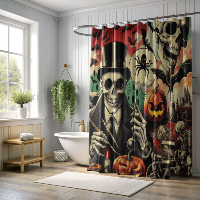 Graphic Halloween - rideau de douche standard 1 pièce, H 74 po x l 71 po