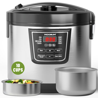 20 Cup Cooked (10 cup uncooked) Rice Cooker with 8 Functions, Healthy Cooking Stainless Steel Pot & Steamer, Removable Inner Cover, Silver