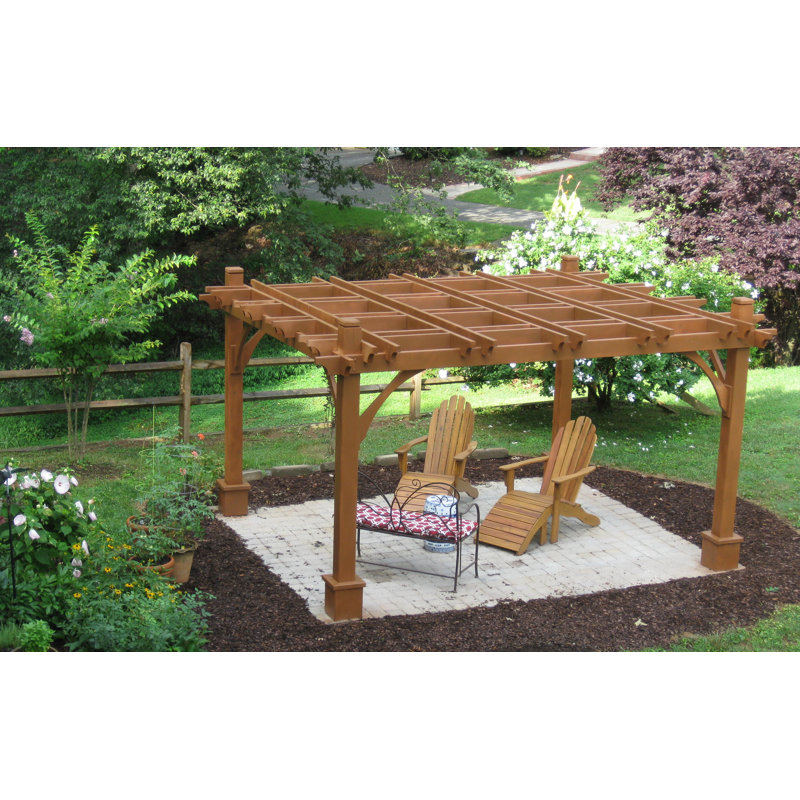 Natural Cedar Wood Outdoor Pergola with Flat Canopy