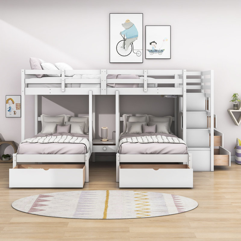 Enissa Full Over Twin & Twin 7 Drawers L-Shaped Bunk Beds, White