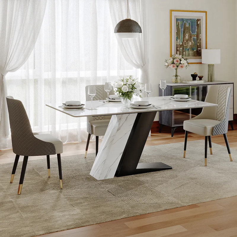  Table de salle à manger Stapp, H 29,53 po x L 62,99 po x l 35,43 po, Noir, Blanc lustré