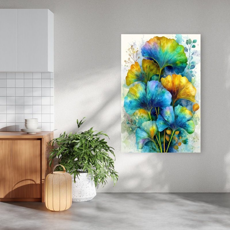 Painterly Florals Evergreen Ginkgo Biloba 4, art abstrait fleur nature, H 60 po x l 40 po