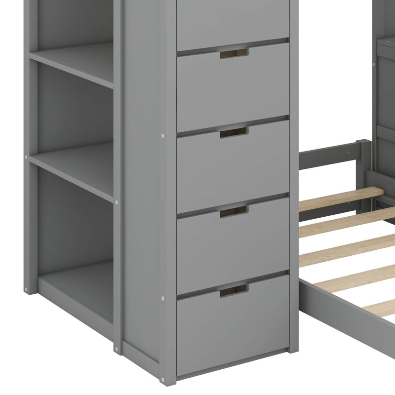 Twin-Over-Twin Bunk Bed Integrated With LED Lighting, Gray