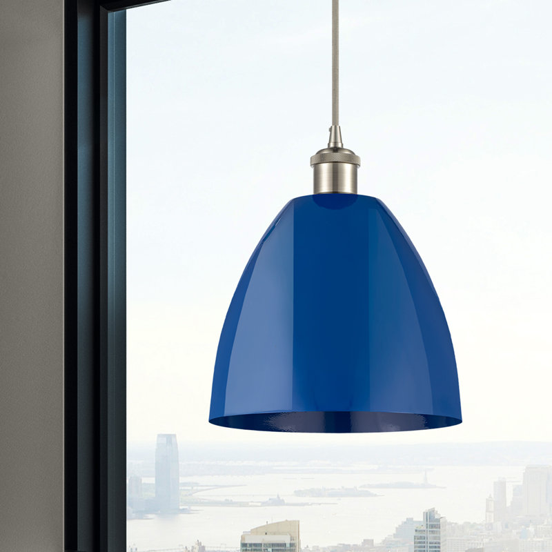 Luminaire suspendu conique 1 lumière, H 12,88 po x l 9 po x P 9 po, Bleu, Nickel satiné brossé