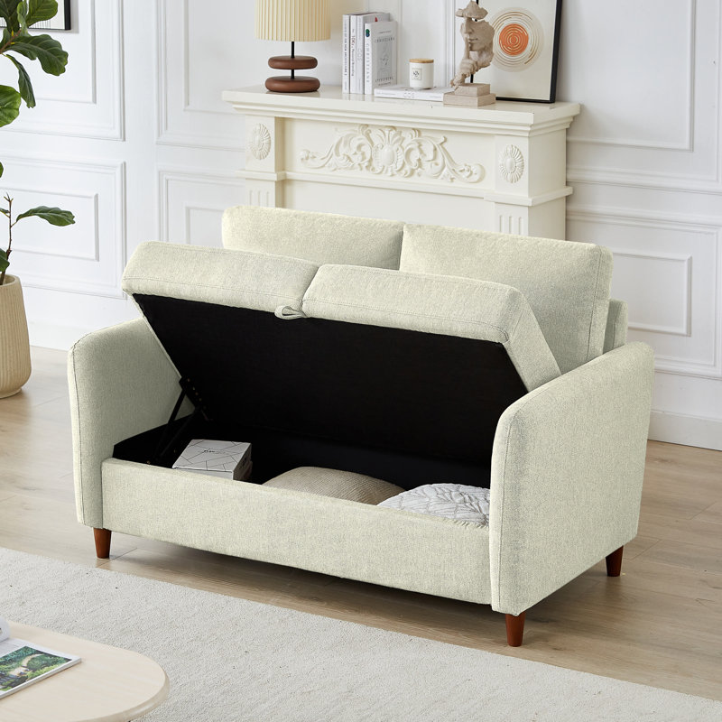 Linen Flared Arm Loveseat with Storage, 34.7" H x 56.3" W x 31.2" D, Brown