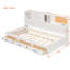 Lit de jour simple en bois avec 3 tiroirs de rangement, tête de lit souple, tablette et prises USB / d'alimentation, lit plateforme blanc