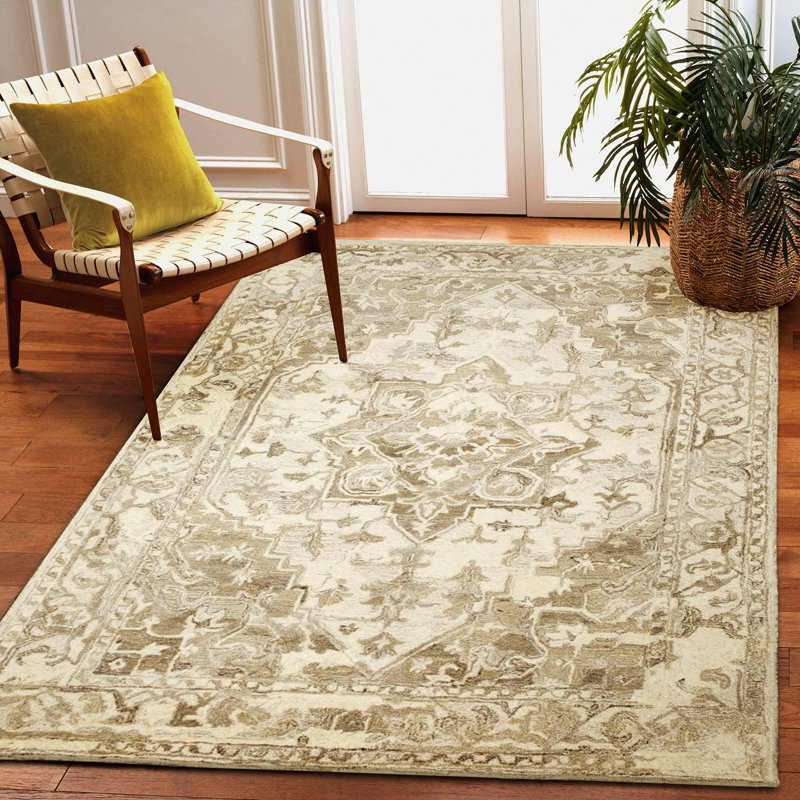 Tapis beige / ivoire en laine touffeté à la main Accie, Rectangle 3 pi 6 po x 5 pi 6 po