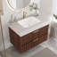 Meuble-lavabo flottant moderne avec plateau en pierre frittée sans soudure et lavabo en céramique, 2 tiroirs-1180355839