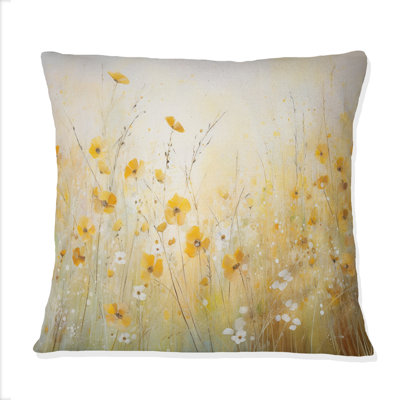 Blooming Yellow Poppy Flowers In The Meadows - Poppies Printed Throw Pillow