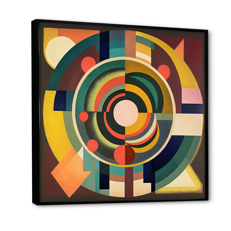 Décoration murale Mid-Century rétro circulaire V - Mid-Century moderne, H 30 po x l 30 po x P 1 po, Cadre flottant noir
