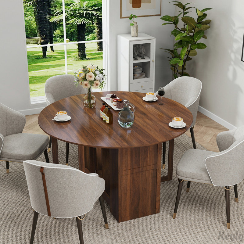 Drop Leaf Folding Round Dining Table