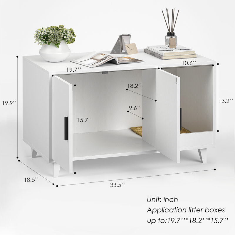 Meuble de rangement pour litière avec chat, Blanc