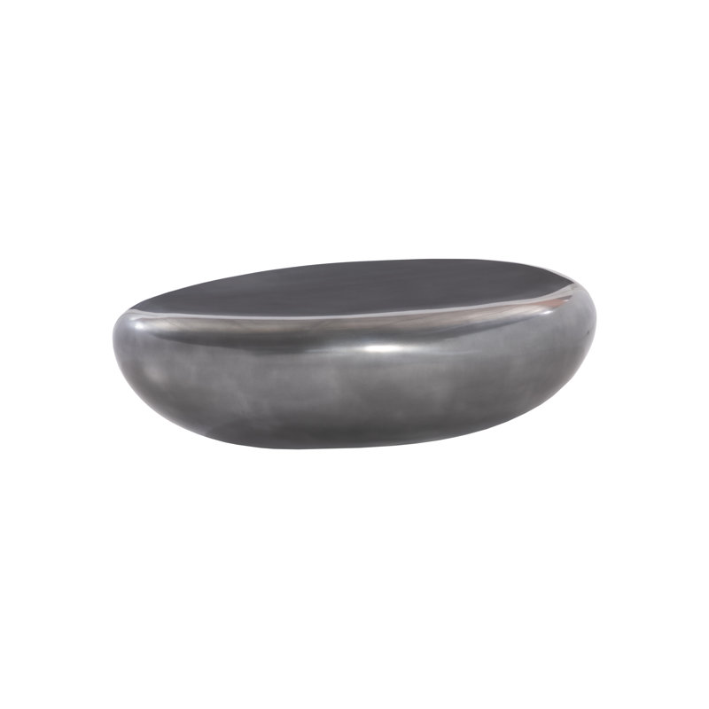 Table basse en aluminium poli et pierre de rivière, H 16 po x L 54 po x l 34 po, Polished Aluminum