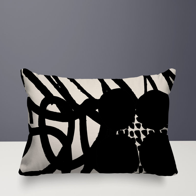 Coussin rectangulaire intérieur / extérieur Aloe, H 14 po x l 20 po, Blanc cassé / noir