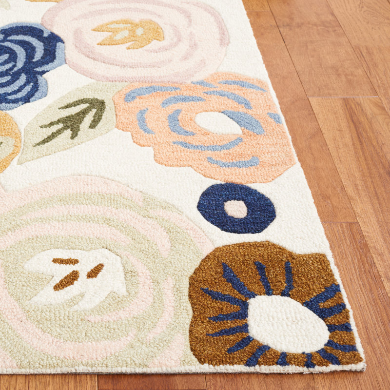 Chelsea Tufted Wool Cotton With Latex Floral Rug in Ivory/Pink, Rectangle 8' x 10'