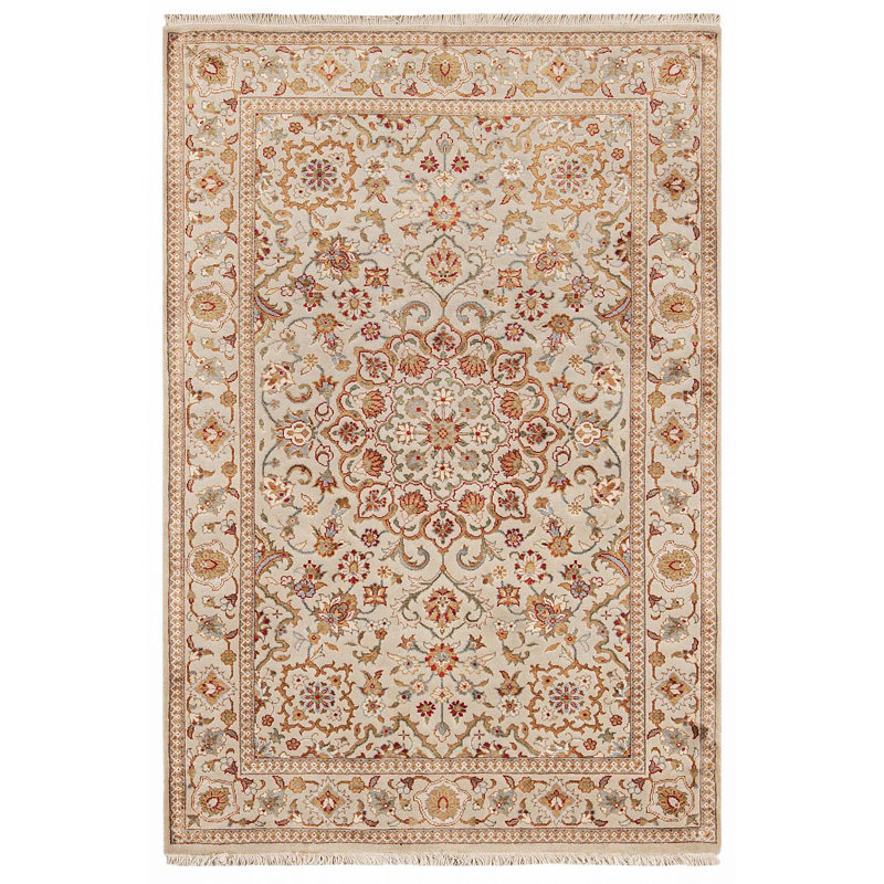 Hand-Knotted High-Quality Beige and Beige Area Rug