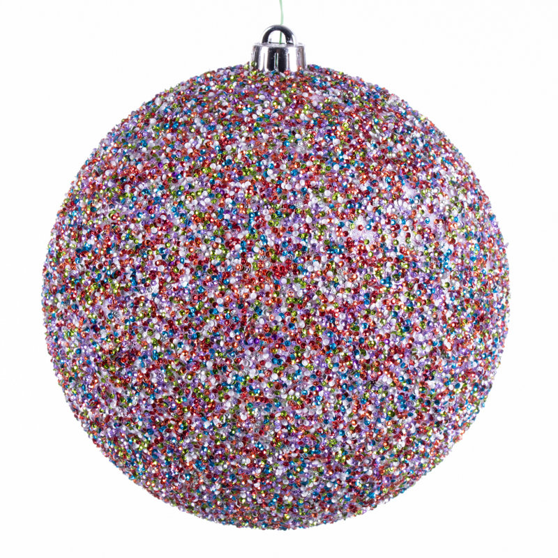 6" Multicolor Beaded Shatterproof Plastic Ball Ornament Set
