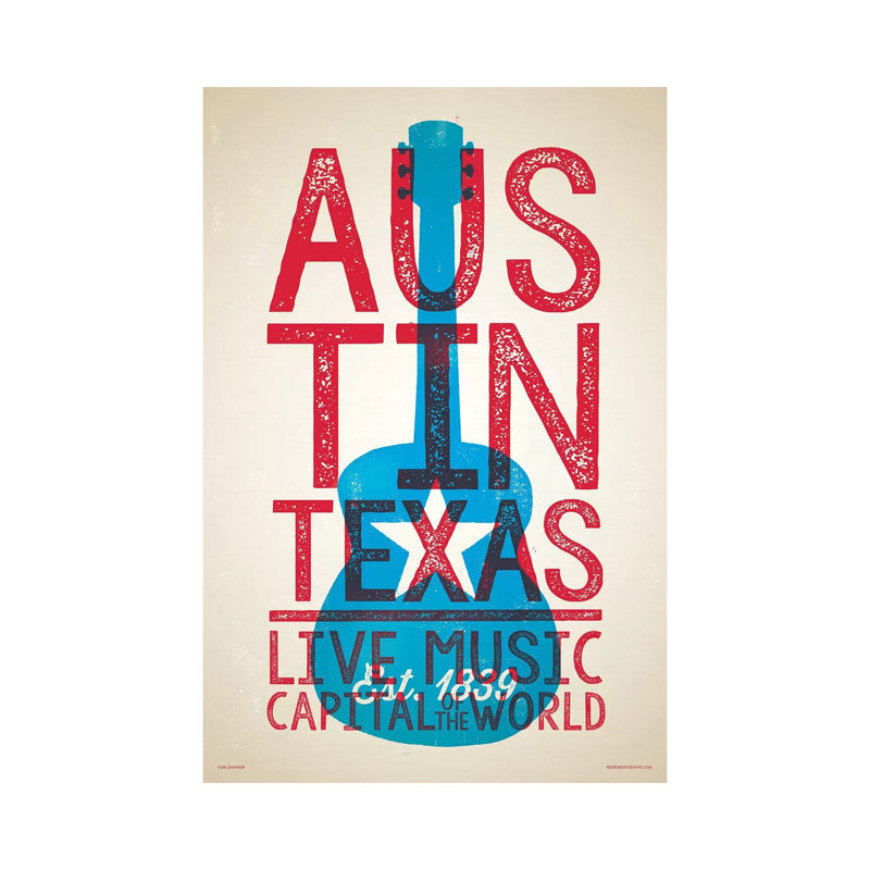 «Austin Live Music Capital Of The World», art textuel sur toile tendue, H 60 po x l 40po x P 1,5 po
