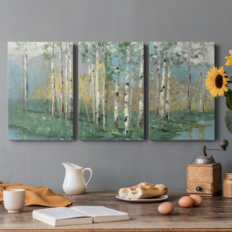 Birch Reflections Revisité - Toile tendue avec châssis de qualité supérieure - prête à être accrochée