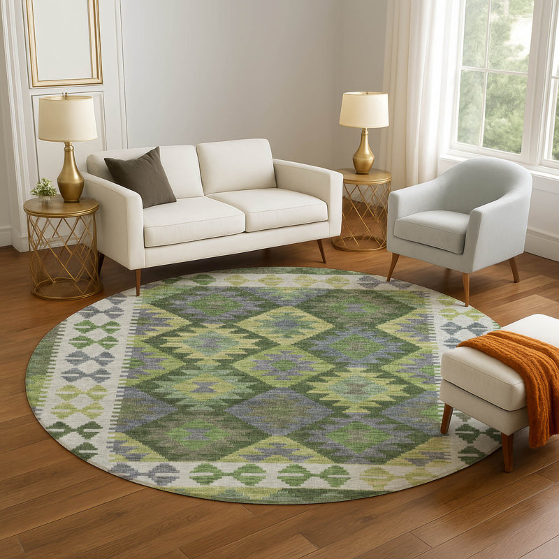 Premium Machine Washable Mayfield AMF1915 Tribal Rug, Round 8'