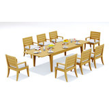 10 Seats 11 Pcs Grade-A Teak Wood Dining Set: 122" Atnas Double Extension Rectangle Table And 10 Atnas  Arm Chairs #11AT2810