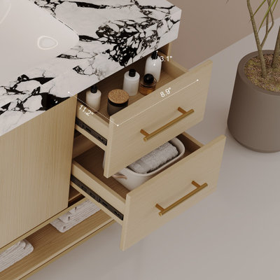 Meuble-lavabo moderne autoportant de 91 cm (36 pouces) avec lavabo en céramique sans joint et comptoir en pierre frittée