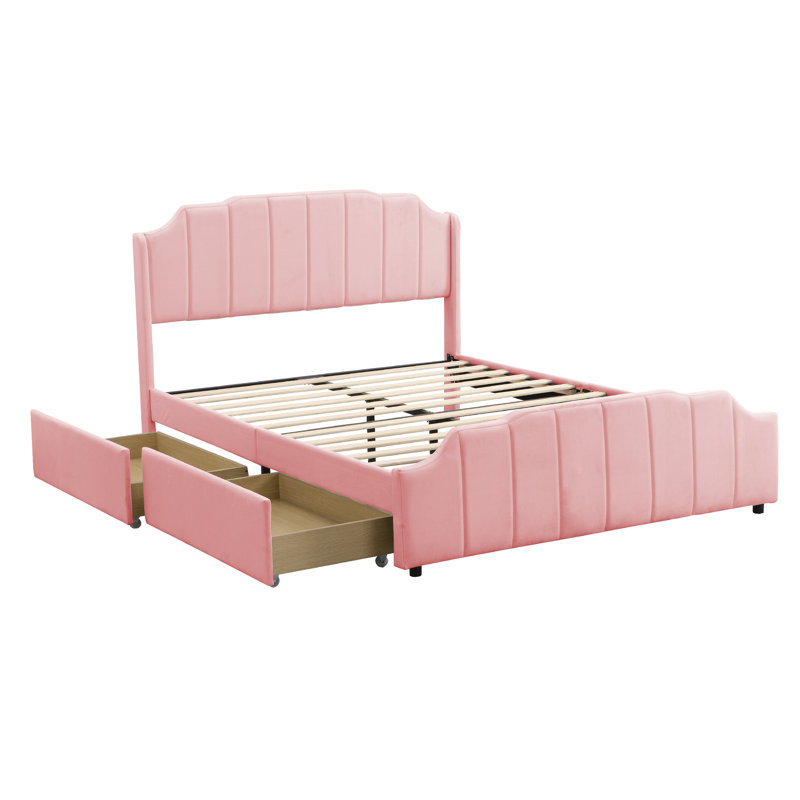 Bomford Upholstered Velvet Drawers Bed, European Double (140 x 200cm), Pink