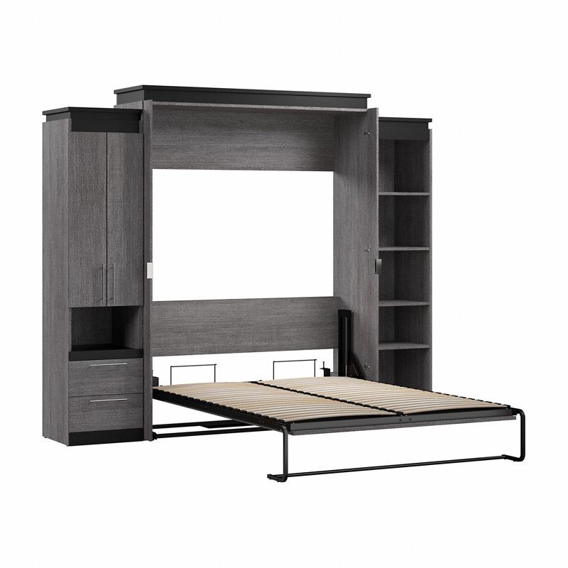Grand lit escamotable avec rangement étroit Camalla, Écorce gris