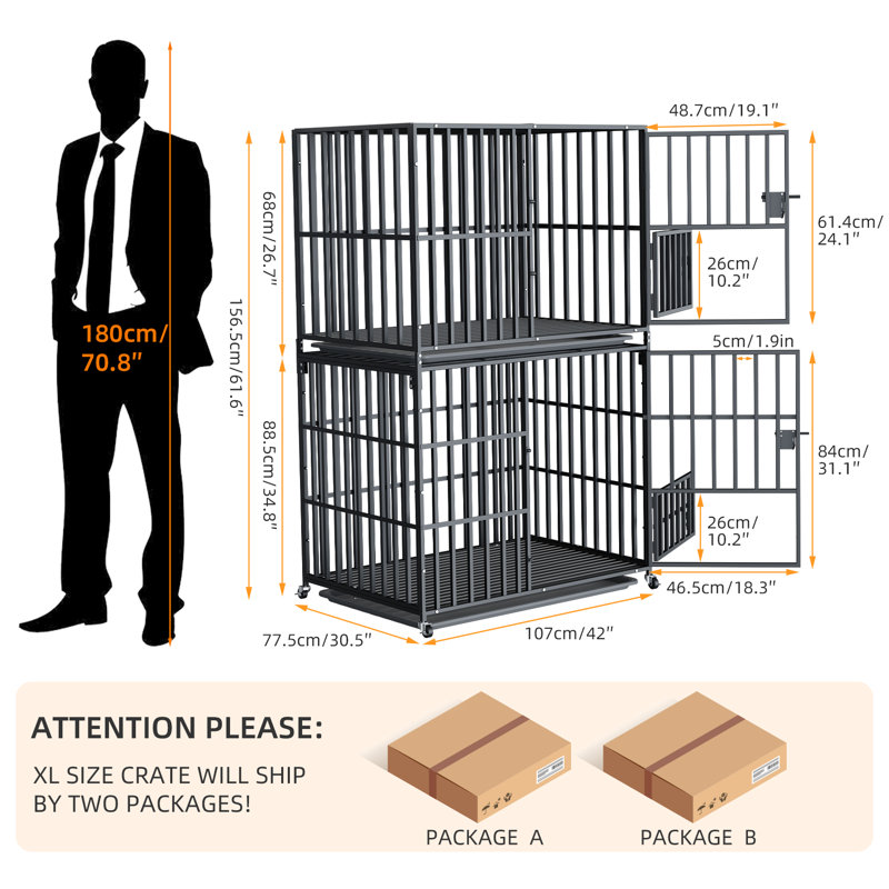 Cage pour chien empilable robuste, Très grand (H 61,60 po x l 42 po x P 30,50 po)
