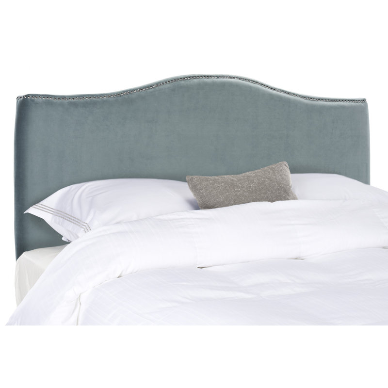 Laken Upholstered Headboard, King, Silver, Wedgewood Blue Velvet