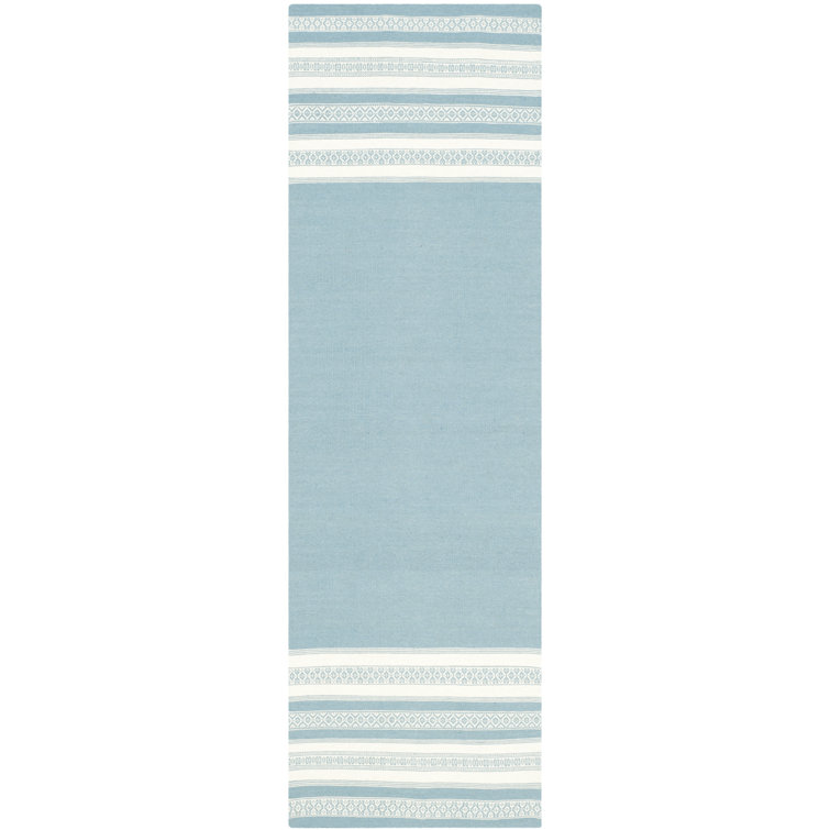 Rodgers Hand Woven Flat Weave Wool/Cotton Striped Rug in Turquoise