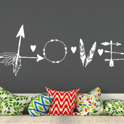 Décalcomanie murale flèche en plumes love