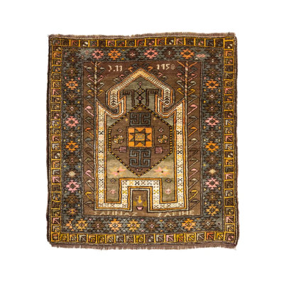 Tapis unique en laine des années 1980 de 4 pi 1 po x 4 pi 6 po Milynn - brun