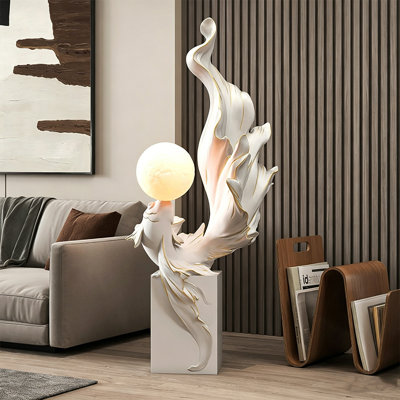White+Black Plastic+Resin+Solid Wood Free Form Floor Lamps