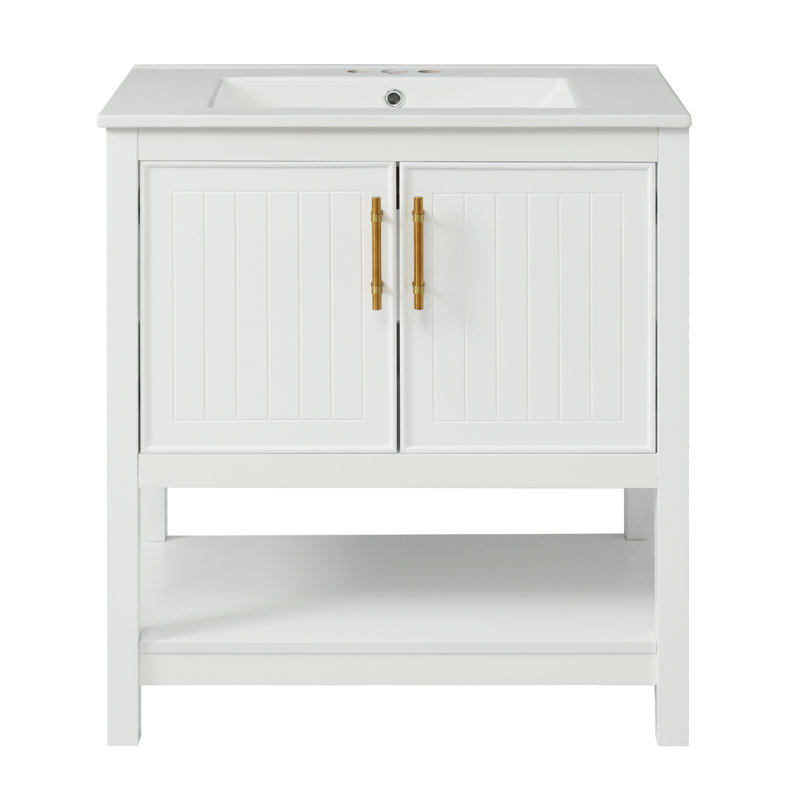 Meuble-lavabo de 30 pouces avec lavabo en céramique et beaucoup de rangement, Blanc