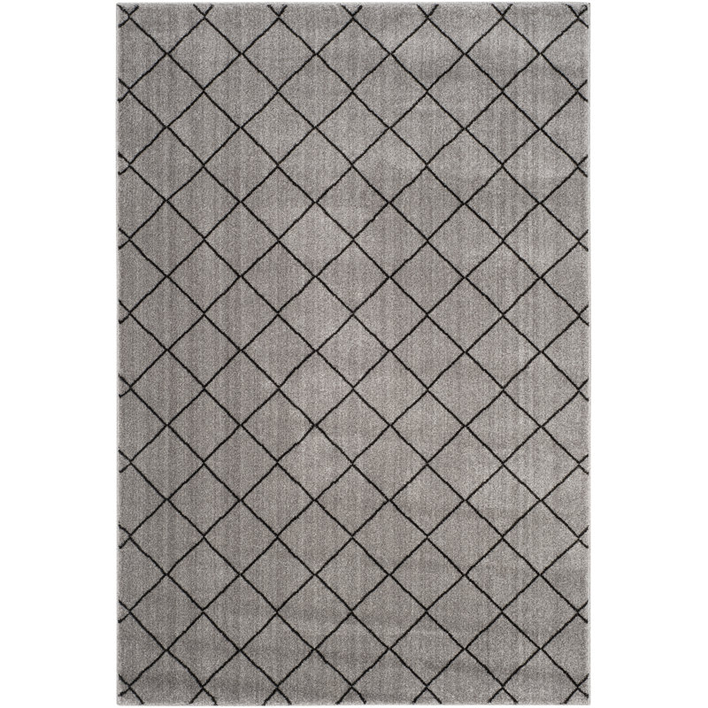 Tapis gris en coton à motif géométrique Arshia, Rectangle 4 pi x 6 pi