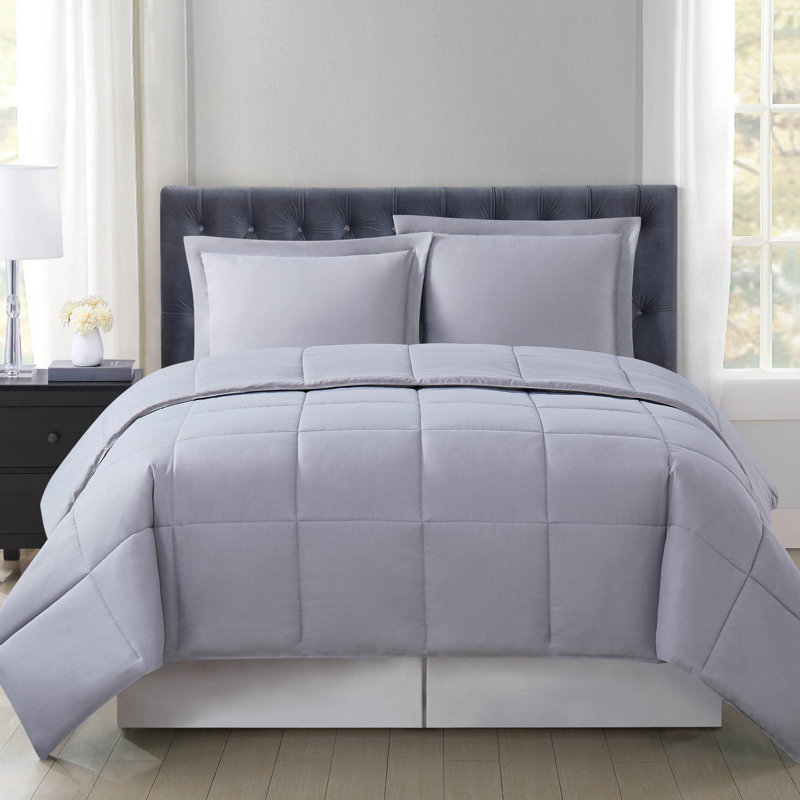 Ensemble d'édredon réversible en microfibre Everyday, Édredon pour très grand lit + 2 très grandes ta, gris