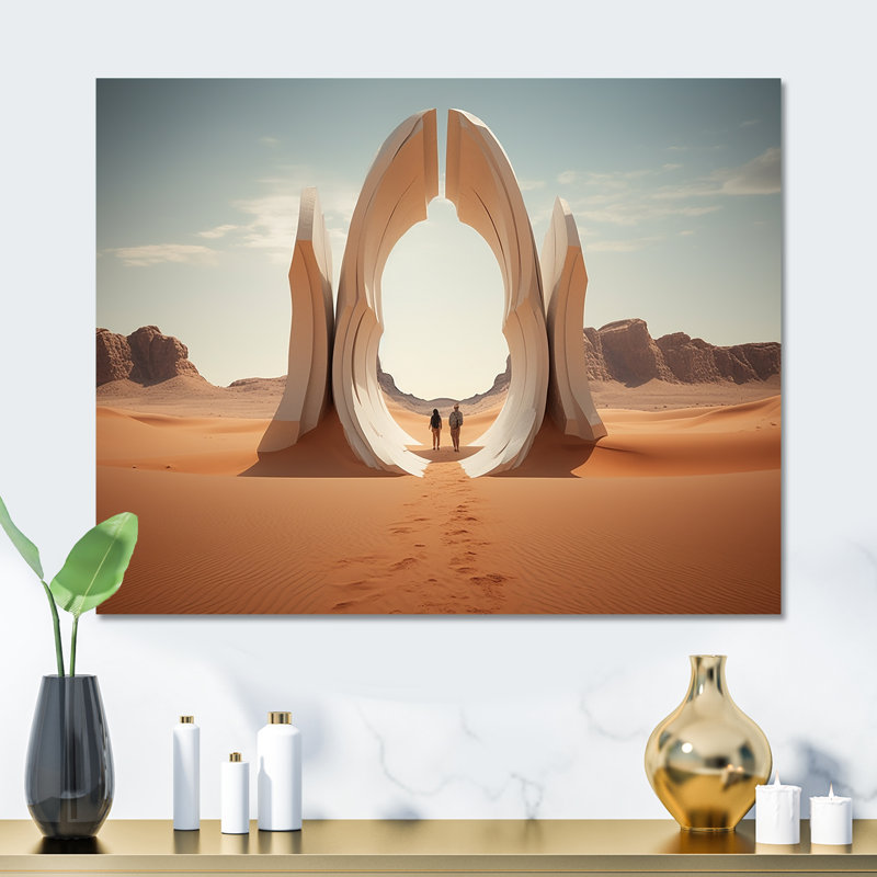 Porte vers l'espace, paysage surréel I - art mural surréalisme en métal, H 12 po x l 20 po x P 1 po