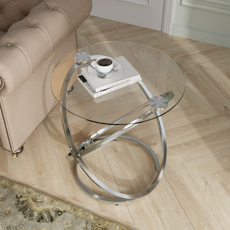 Table basse en verre, Argent, H 17,9 po x L 31,5 po x l 31,5 po