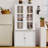 Freestanding Pantry Cabinet With Glass Door, Farmhouse Display Cabinets With Storage, Hutch With Lattice Window