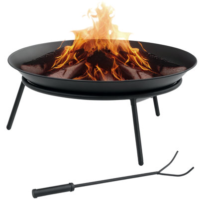 Outsunny Outdoor Fire Pit, Portable Round Firepit with Poker, Black