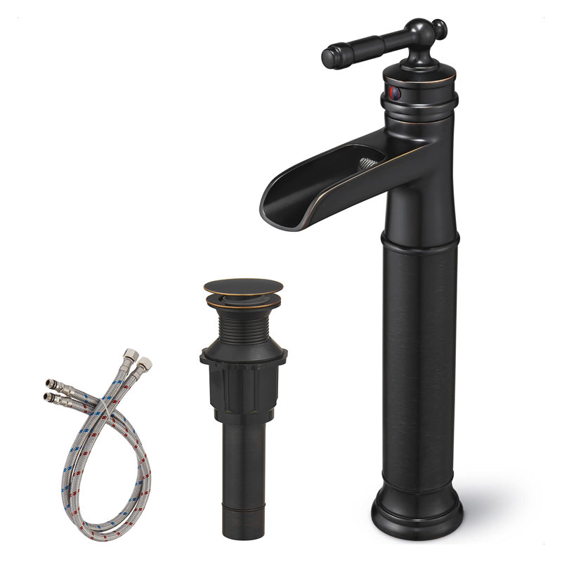 Waterfall Single Hole Single Handle Bathroom Vessel Sink Faucet With Pop-Up Drain Assembly In Oil Rubbed Bronze