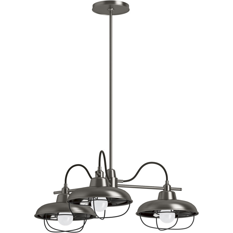 3 - Light Modern Linear Chandelier, Valiant Nickel