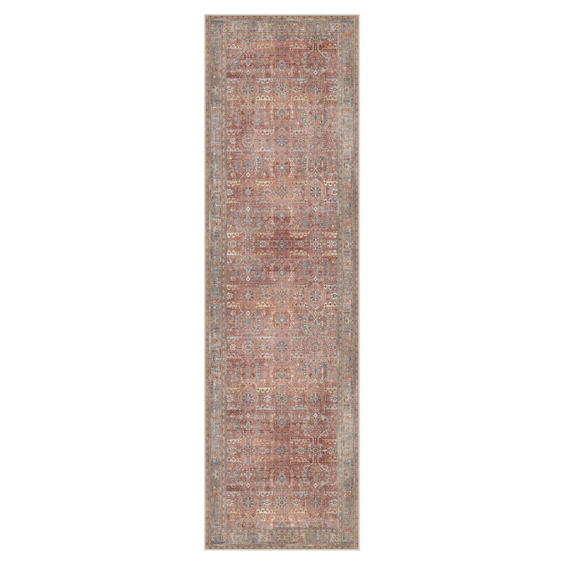 Luftim Oriental Non-Slip Washable Performance Red / Tan Indoor Runner Rug, Runner 2' x 7', Red