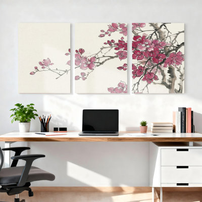 Ensemble de 3 tableaux muraux aquarelle à motifs floraux de fleurs de cerisier, pour salon, chambre et décoration intérieure