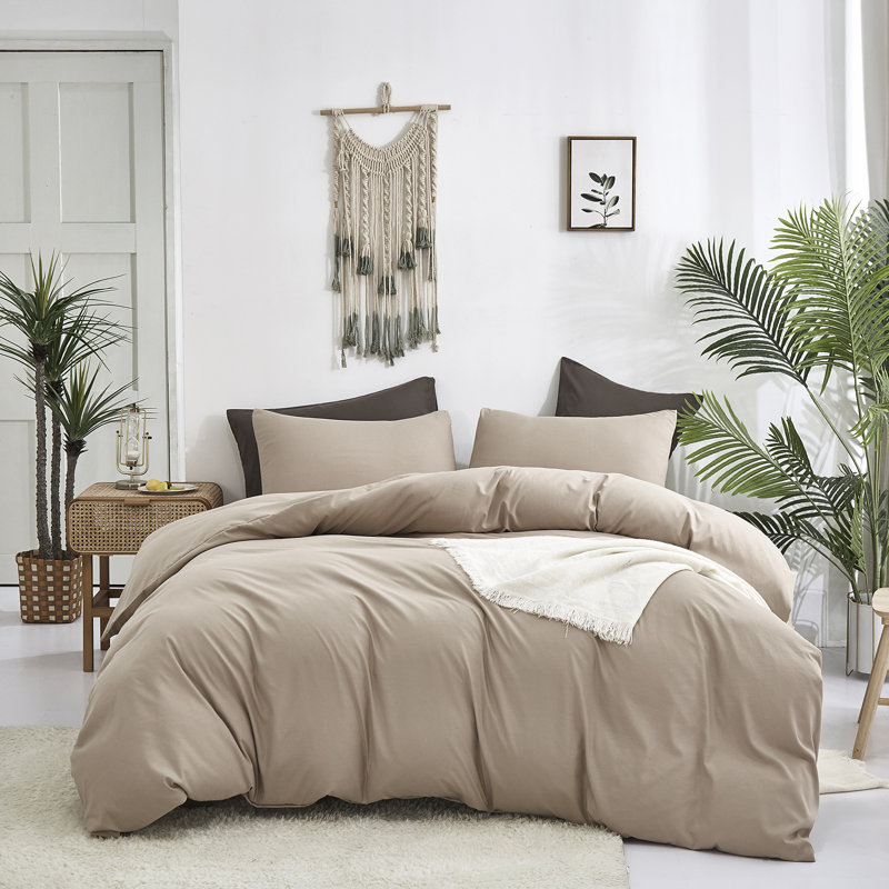 Solid Color Comforter Light Color 3 PCs Bedding Set Pure Color Bed Comforter Set, Deep Champagne