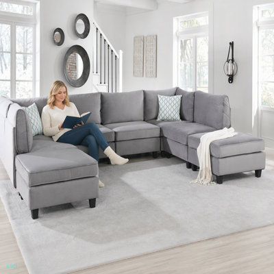 120" Grey Velvet 8Pc Modular Sectional Sofa