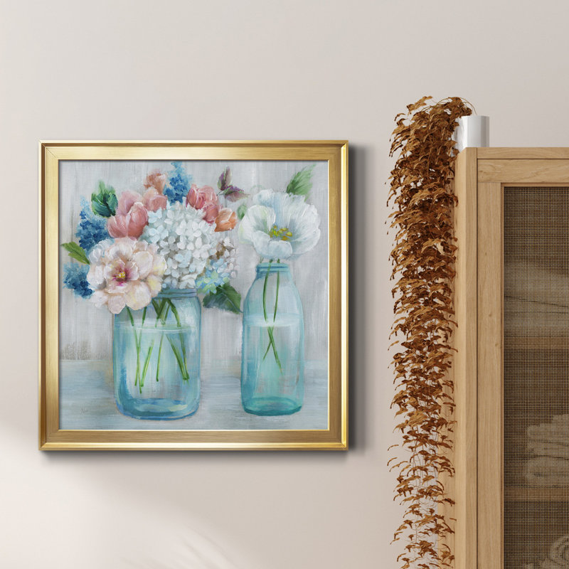 Country Bouquet - Peinture sur toile encadrée, H 17,5 po x l 17,5 po, Toile dorée encadrée
